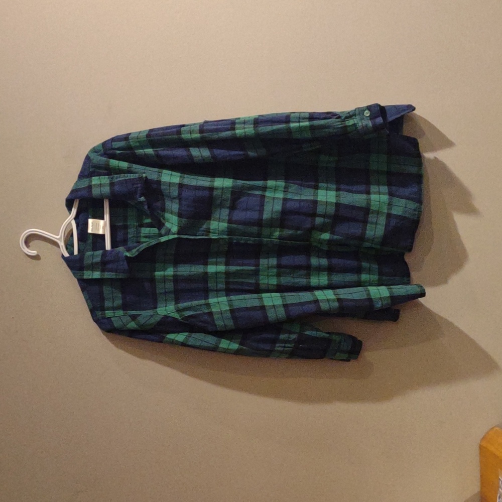 Blair Women's 2xlg Green and Blue Plaid Button‎ Down Shirt